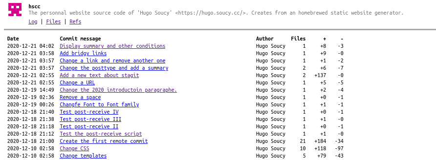 L'interface stagit du site soucy.cc