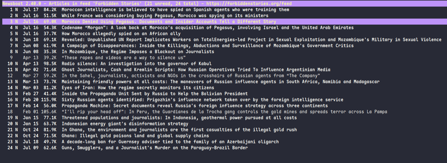 Interface dans un flux newsboat
